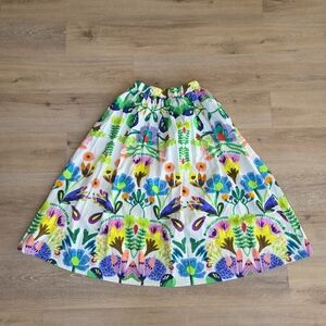 Philosophy Watercolor Poplin Cotton Summer Midi A-Line Stretch Waist Skirt XS/TP